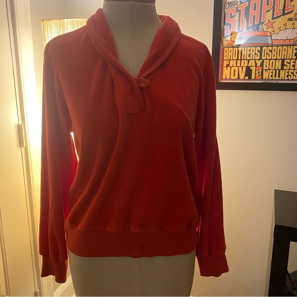 Vintage Liz Claiborne long sleeve collar Terry sweater pullover shirt M as is